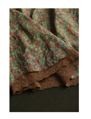 Đầm liền linen ngắn tay cổ tròn một túi ren eo cột dây - D007