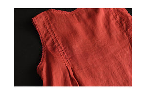 Áo T-shirt linen sát nách cổ tròn thêu tranh - NU8700