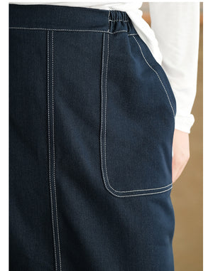 Chân váy denim lưng thun túi vuông chạy chỉ nổi - NU9661