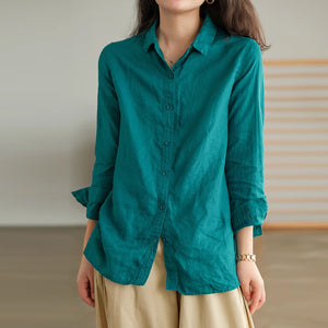 Áo sơ mi linen dài tay cổ đức một màu - NU8690