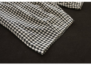 Quần baggy linen lửng lưng thun kẻ caro - NU10125