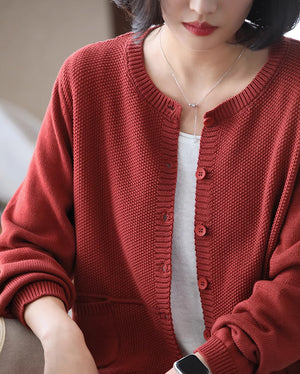 Áo khoác cardigan len đan dài tay cổ tròn hai túi vuông - NU9218