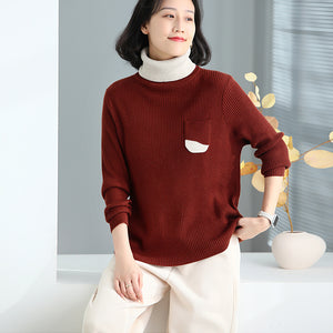 Áo len dài tay cổ lọ túi nhỏ phối màu - NU9699
