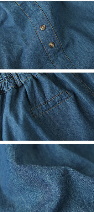 Chân váy denim lưng thun đính khuy đôi túi sau - NU10270