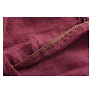 Áo sơ mi linen ngắn tay cổ tròn thêu hoa lá lệch - NU8949