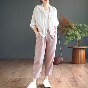 Quần baggy linen lưng thun hai túi chéo khuy cài - NU9065