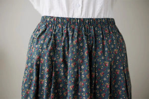 Chân váy chữ A retro lưng thun in hoa liti - NU9345