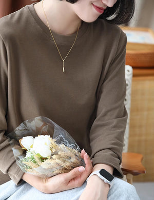 Áo T-shirt dài tay cổ tròn tròn đơn một màu - NU9132