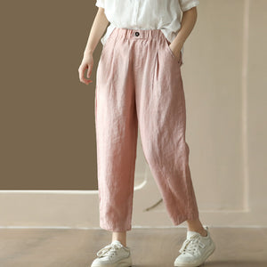 Quần baggy linen lưng thun hai túi chéo khuy cài - NU9065