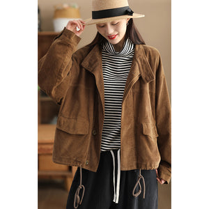 Áo khoác nhung retro dài tay cổ đứng dây rút - NU9557