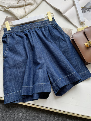 Bộ đồ denim gồm quần sooc và áo sơ mi ngắn tay cổ đức - NU8682