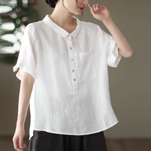Áo sơ mi linen ngắn tay cổ đức khuy cài sát túi - NU5604