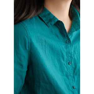 Áo sơ mi linen dài tay cổ đức một màu - NU8690