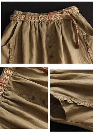Chân váy linen lưng thun kiểu năm khuy - NU8809