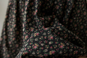 Chân váy linen retro lưng thun túi chéo in hoa liti - V012