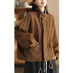 Áo khoác nhung retro dài tay cổ đứng dây rút - NU9557