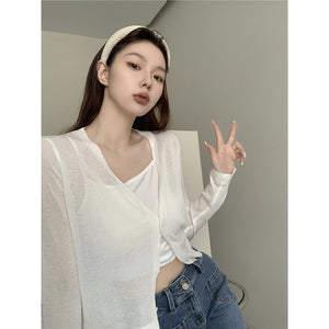 Áo khoác cardigan len dệt kim dài tay cổ V bốn khuy - NU9114