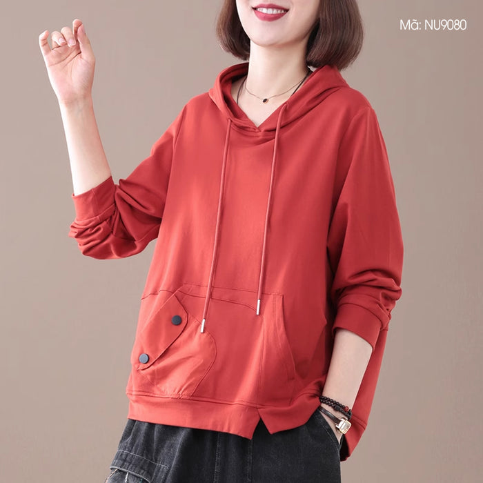 Áo hoodies dài tay một màu túi kiểu - NU9080