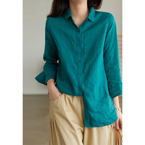 Áo sơ mi linen dài tay cổ đức một màu - NU8690