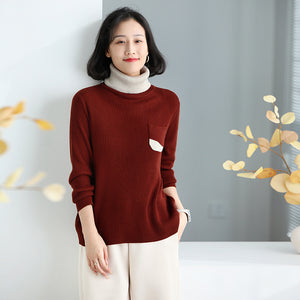 Áo len dài tay cổ lọ túi nhỏ phối màu - NU9699