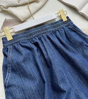 Bộ đồ denim gồm quần sooc và áo sơ mi ngắn tay cổ đức - NU8682
