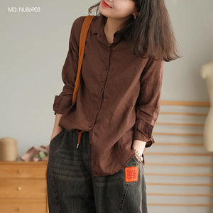 Áo sơ mi linen dài tay cổ đức một màu - NU8690