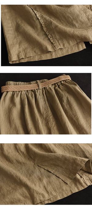 Chân váy linen lưng thun kiểu năm khuy - NU8809