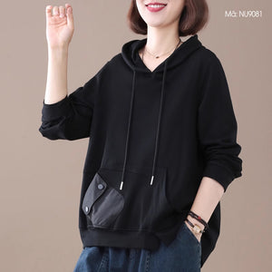 Áo hoodies dài tay một màu túi kiểu - NU9080