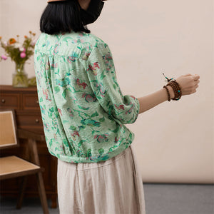 Áo sơ mi tay lửng cổ V in hoa văn retro - NU8555