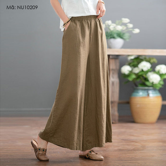 Quần baggy linen lưng thun ống rộng retro - NU10209