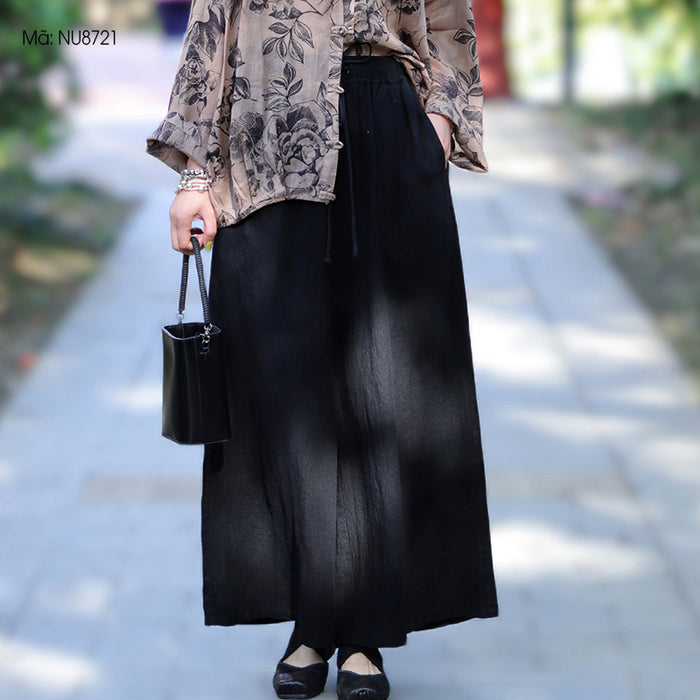 Quần baggy linen lưng thun ống rộng một màu - NU8721