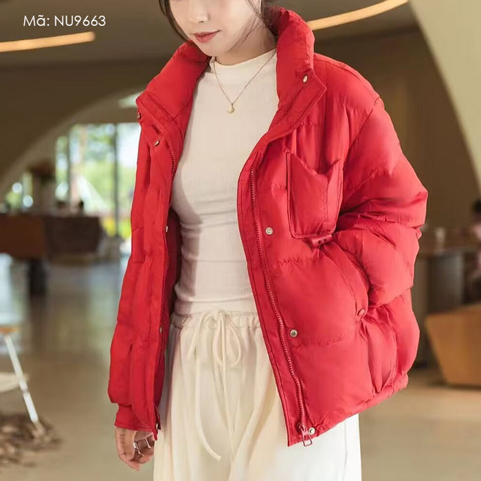 Áo khoác lông vũ dài tay cổ đứng túi dây rút - NU9663