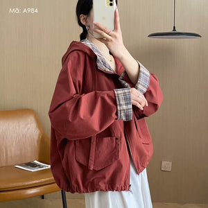 Áo khoác dài tay có mũ lót caro - A982