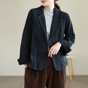 Áo khoác denim dài tay cổ vest một khuy - NU9223