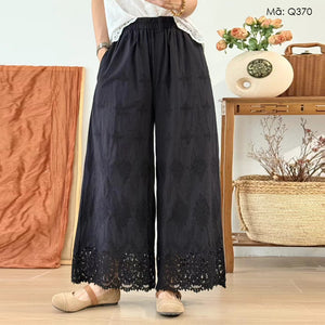 Quần baggy linen thêu ống rộng - Q370