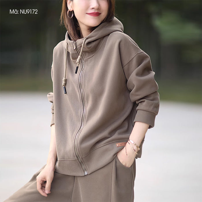 Áo hoodies dài tay khóa kéo hai túi chéo - NU9172