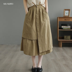 Chân váy linen lưng cao khuy cài kiểu xếp tầng - NU8951