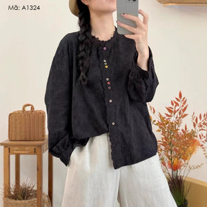 Áo sơ mi dài tay thêu hoa lá - A1324 - kamaka.vn
