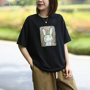 Áo T-shirt ngắn tay cổ tròn in chú thỏ - NU10369