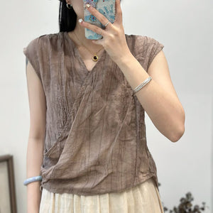 Áo T-shirt linen sát nách cổ V kiểu vạt chéo - NU10293