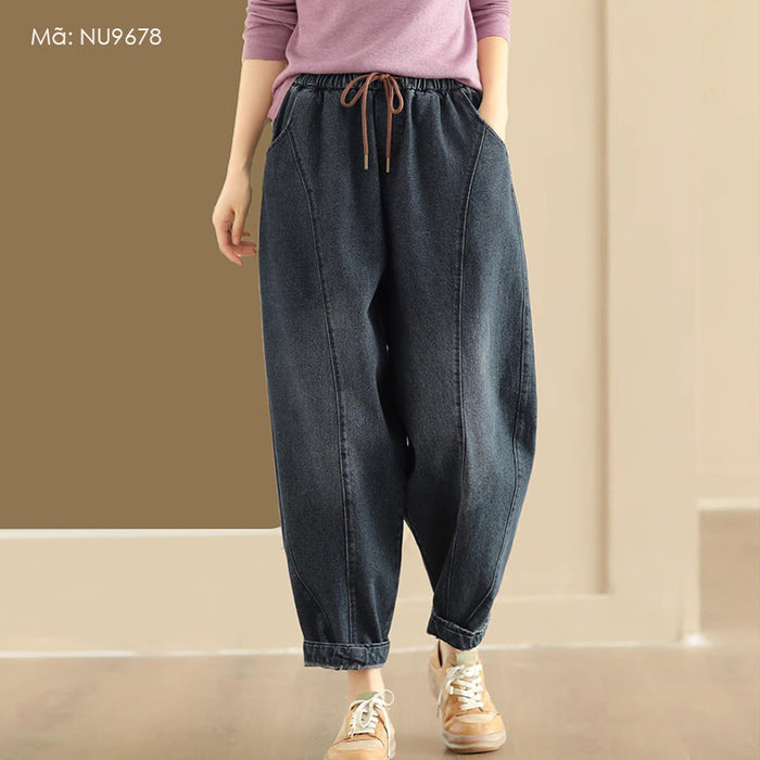 Quần baggy denim lưng thun dây rút một túi sau - NU9678