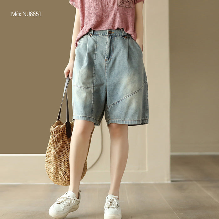 Quần sooc denim lưng thun form rộng một túi sau - NU8851