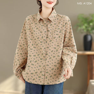 Áo sơ mi dài tay cổ đức hoa liti - A1204