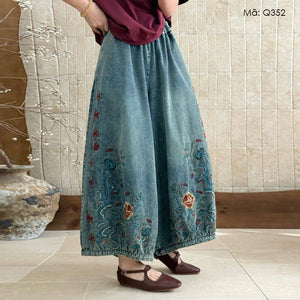 Quần baggy denim thêu hoa - Q352