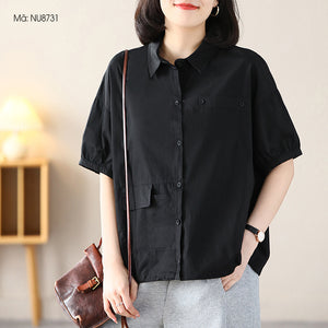Áo sơ mi ngắn tay cổ đức một túi vuông có nắp - NU8731