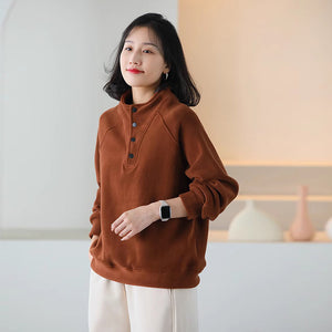 Áo T-shirt nỉ dài tay cổ đứng khuy bấm - NU9463