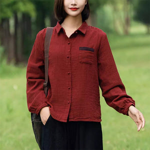 Áo sơ mi dài tay cổ đức túi nhỏ khuy tròn - NU9322