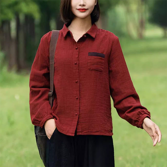 Áo sơ mi dài tay cổ đức túi nhỏ khuy tròn - NU9322