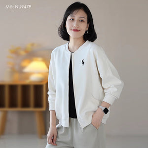 Áo khoác bóng chày nỉ dài tay một màu khóa kéo - NU9479