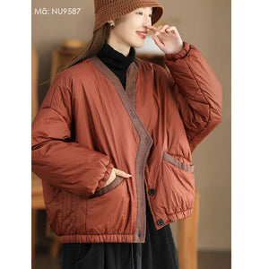 Áo khoác retro dài tay cổ V khuy cài lệch hai túi chéo - NU9587